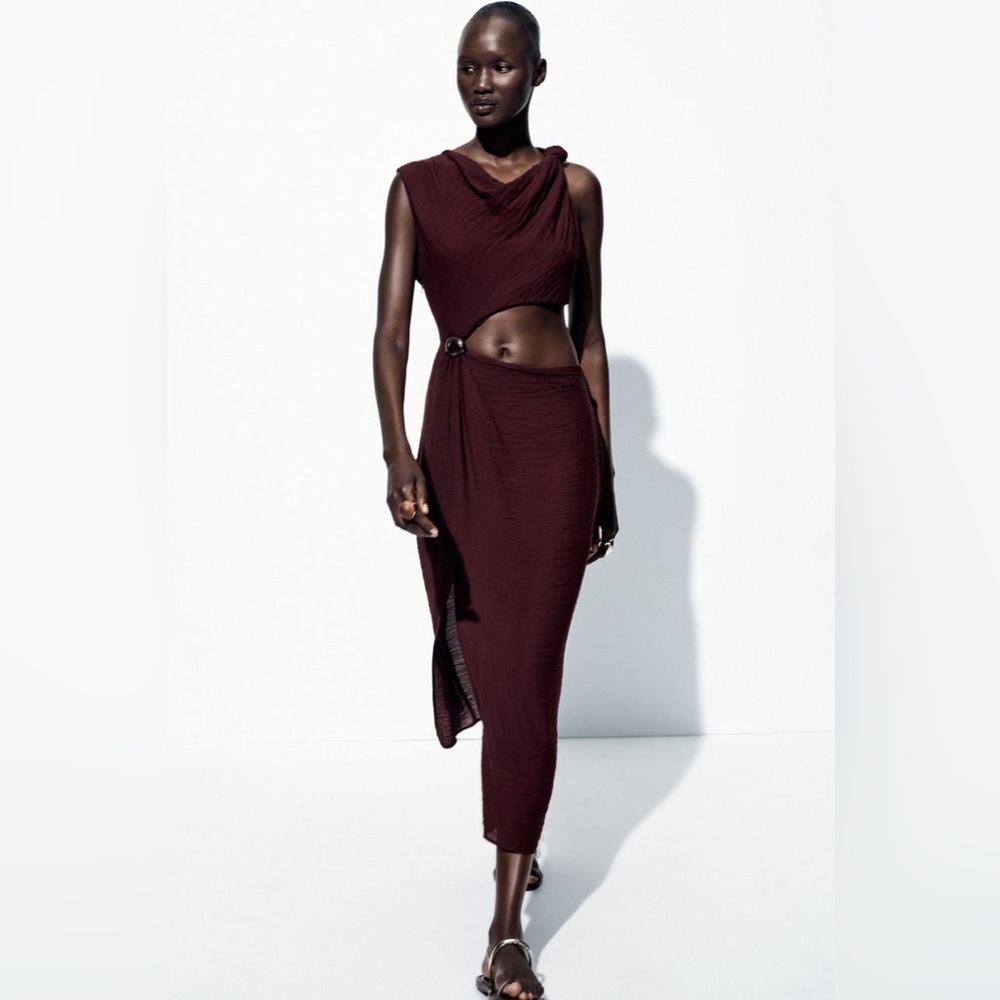 Zara Burgundy Cut-Out Dress